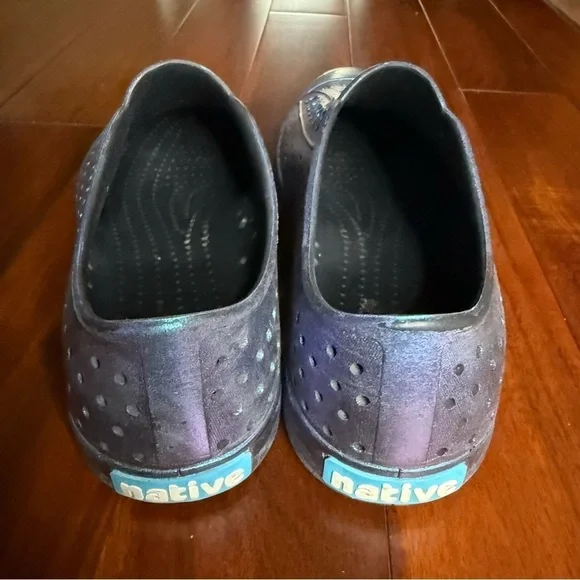 Shiny Blue Perforated Slip-Ons - Picture 6 of 16